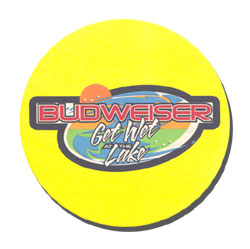Budweiser get wet beer coaster