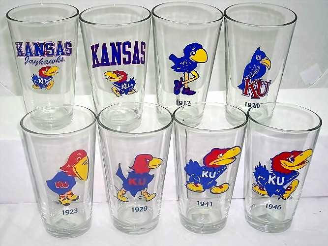  KU Jayhawks 8pack collection years Pint Glasses