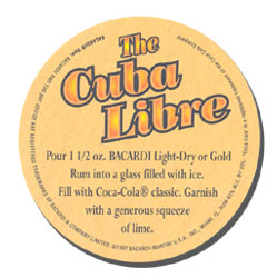 Cuba Libre recipe from back of the Bacardi coaster.