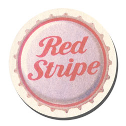 Red stripe cap beer coaster