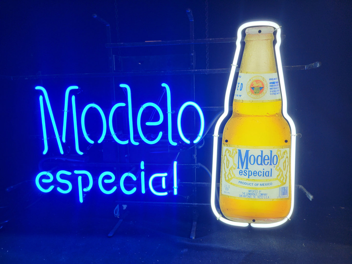 Modelo especial bottle on right imported neon beer sign