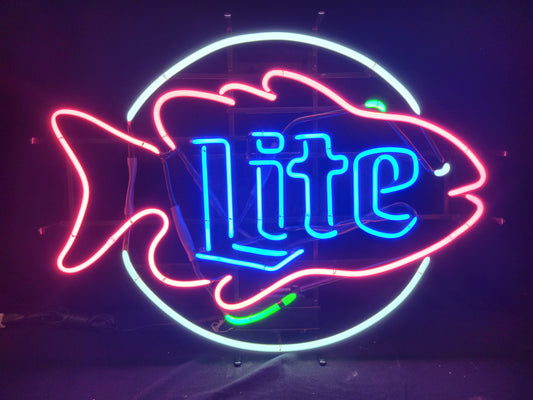 Lite fish neon beer sign